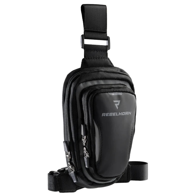 Rebelhorn Hip 2 Leg Bag Black / Grey, front view on white
