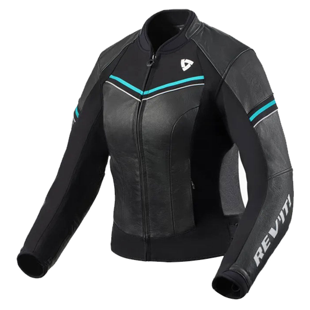 Revit Median Ladies Leather Jacket Black / Turquoise
