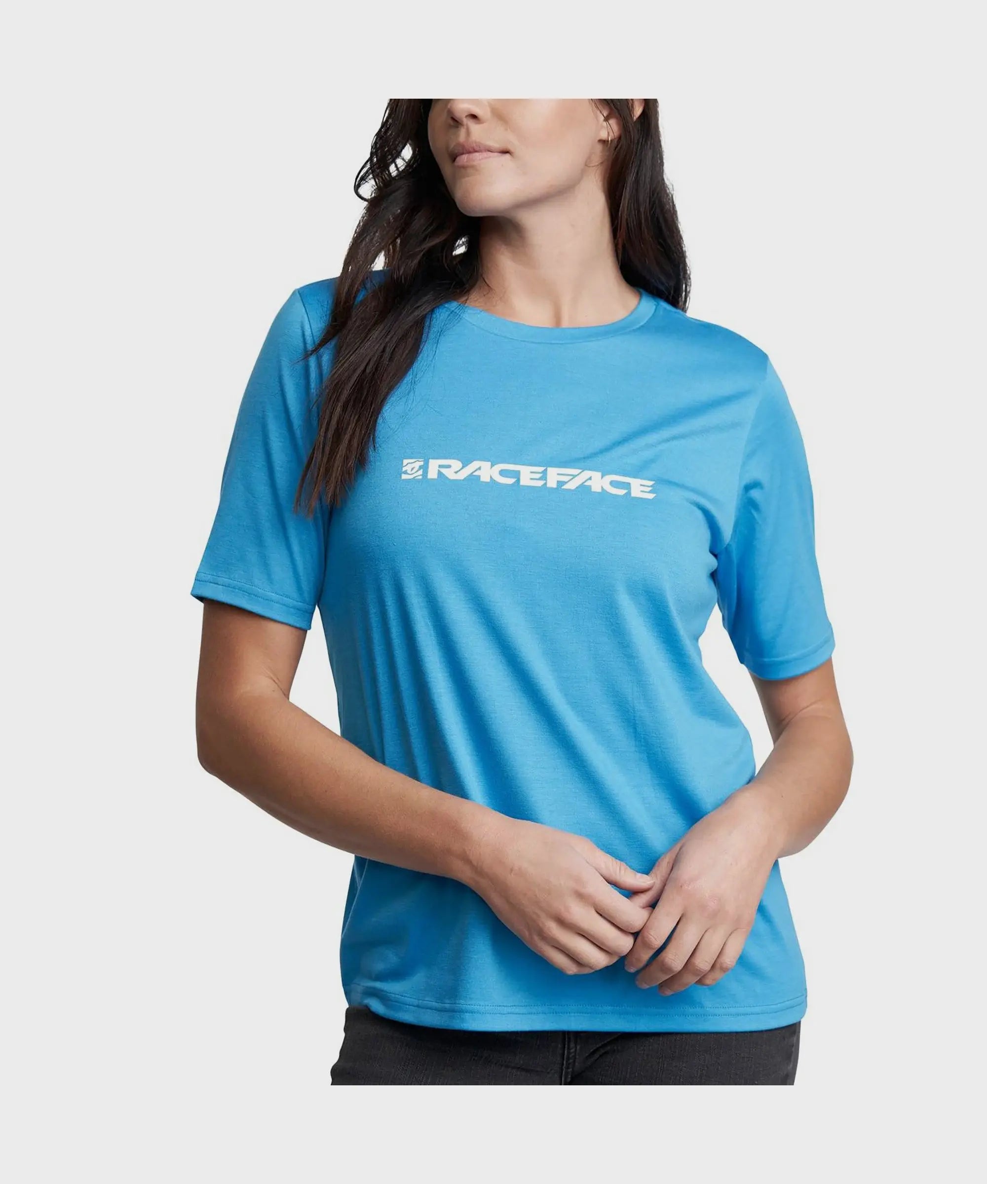 Race Face Classic Logo Short Sleeves Ladies Cycle T-Shirt Royale Blue - FREE UK Shipping, FREE 365 Day Returns | Moto Central