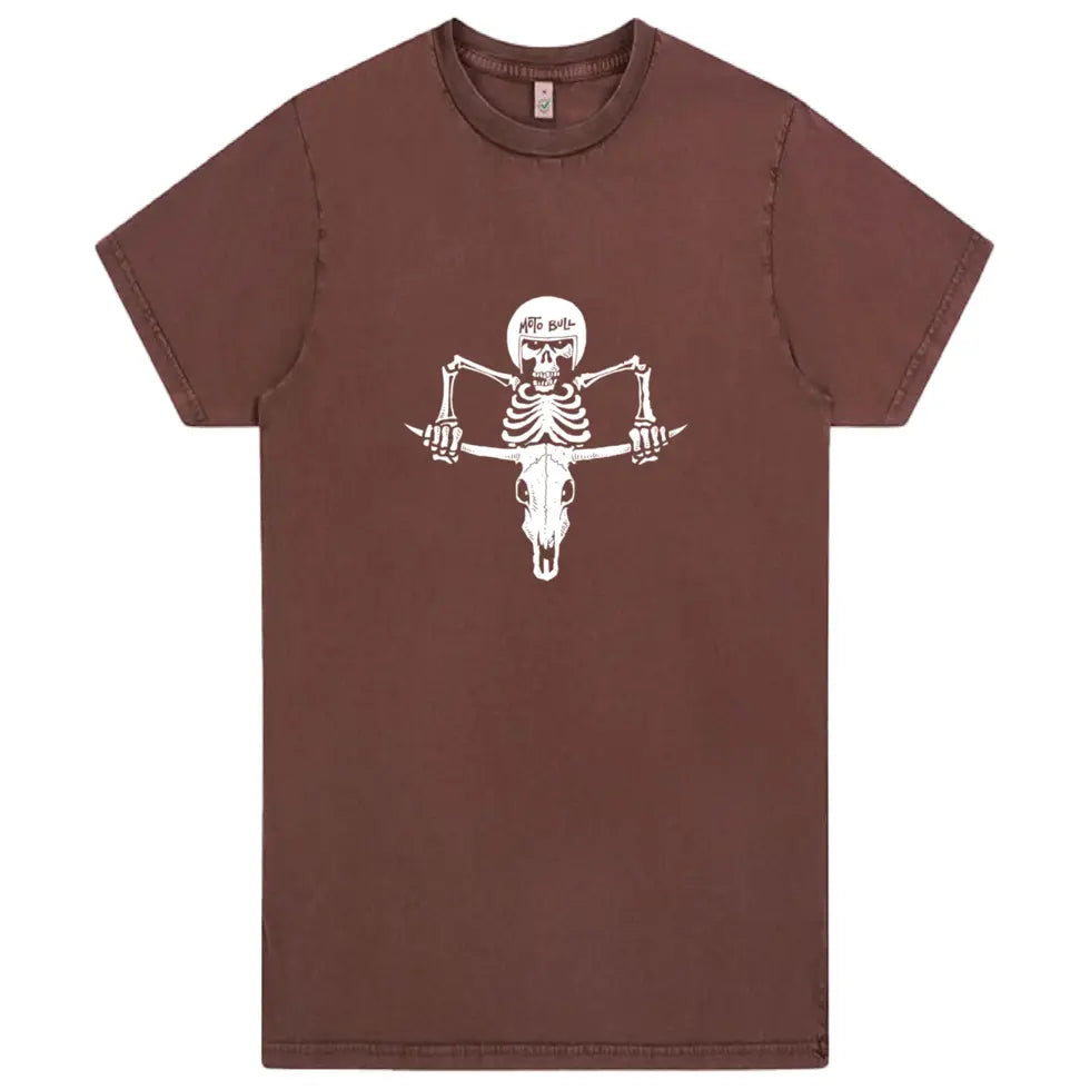 MotoBull Riding Bones T-Shirt Stone Wash Burgandy FREE UK Delivery, FREE 365 Day Returns | Moto Central