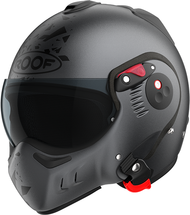 Roof RO5 Boxer Alpha Blackstar Matt Graphite front-left three-quarter view in full-face configuration