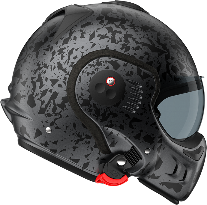 Roof RO5 Boxer Alpha Blackstar Matt Graphite right-side view in full-face configuration