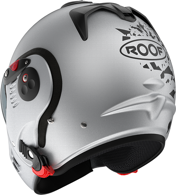 Roof RO5 Boxer Alpha Blackstar Silver / White rear-left three-quarter view in full-face configuration