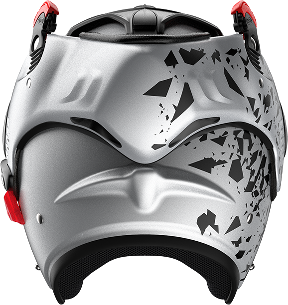 Roof RO5 Boxer Alpha Blackstar Silver / White rear view in open-face configuration