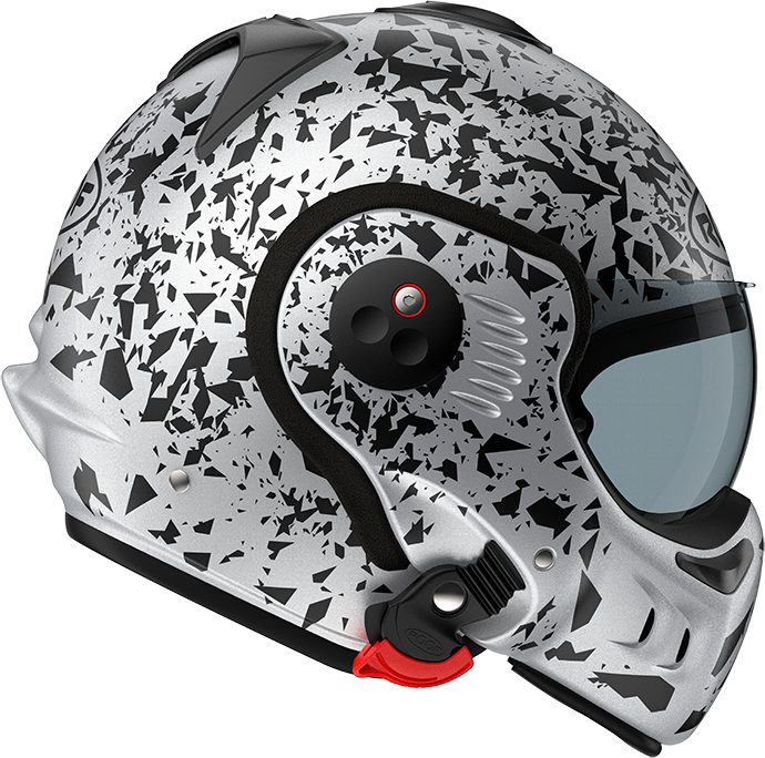 Roof RO5 Boxer Alpha Blackstar Silver / White right-side view in full-face configuration