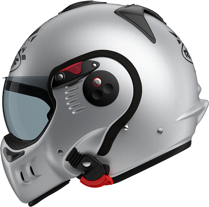 Roof RO5 Boxer Alpha Blackstar Silver / White left-side view in full-face configuration