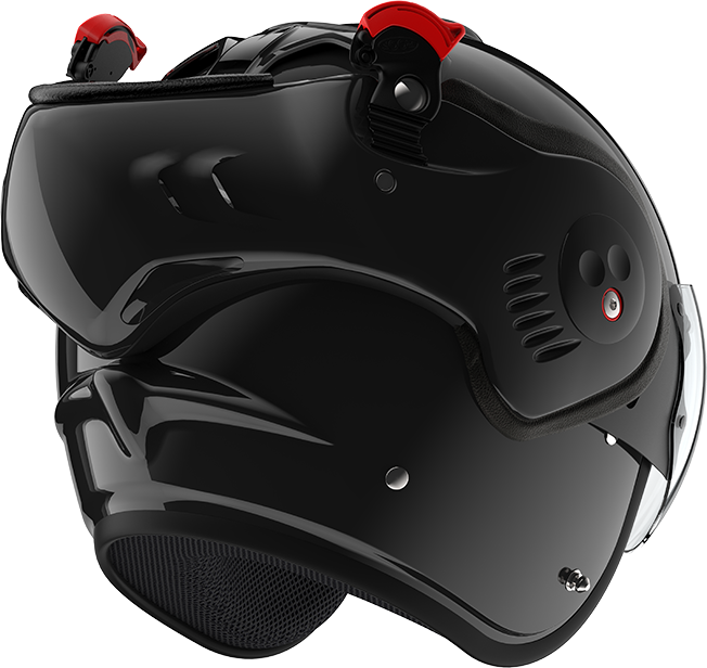 Roof RO5 Boxer Alpha Black rear-right three-quarter view in open-face configuration