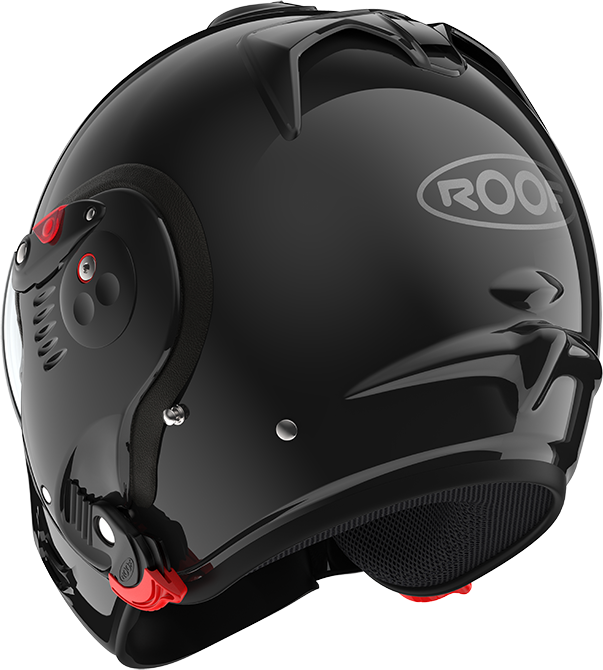 Roof RO5 Boxer Alpha Black rear-left three-quarter view in full-face configuration