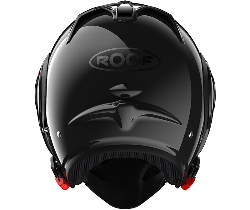 Roof RO5 Boxer Alpha Black rear view in full-face configuration