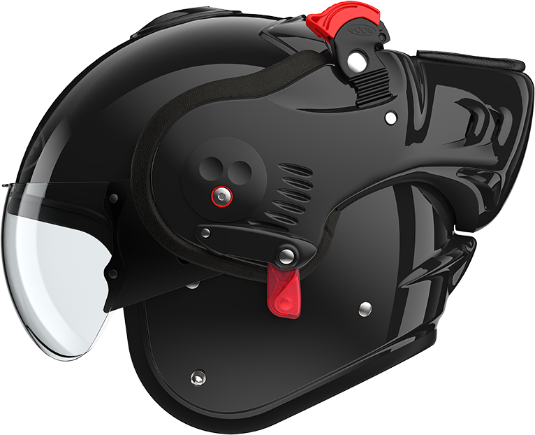 Roof RO5 Boxer Alpha Black left-side view in open-face configuration