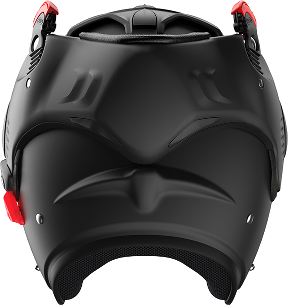 Roof RO5 Boxer Alpha Matt Black rear view in open-face configuration