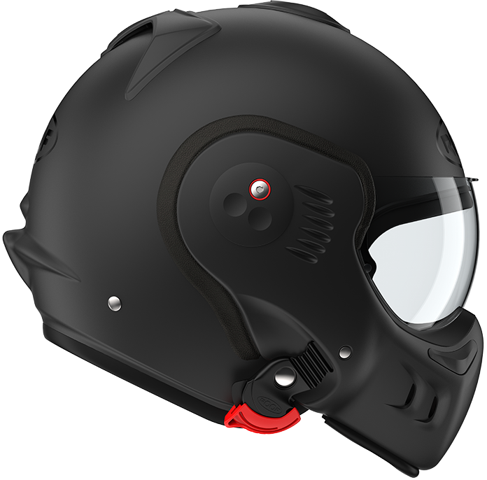 Roof RO5 Boxer Alpha Matt Black right-side view in full-face configuration