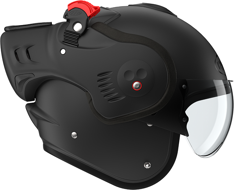 Roof RO5 Boxer Alpha Matt Black right-side view in open-face configuration
