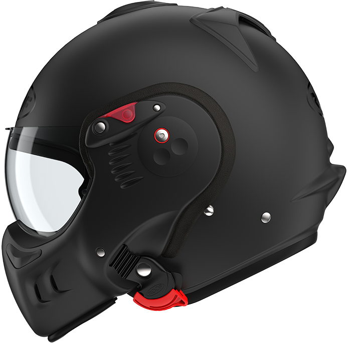 Roof RO5 Boxer Alpha Matt Black left-side view in full-face configuration