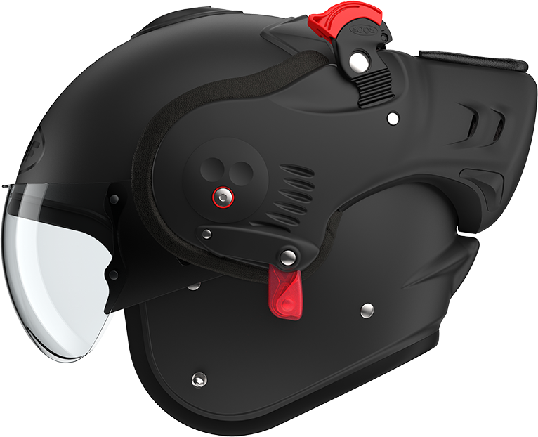 Roof RO5 Boxer Alpha Matt Black left-side view in open-face configuration