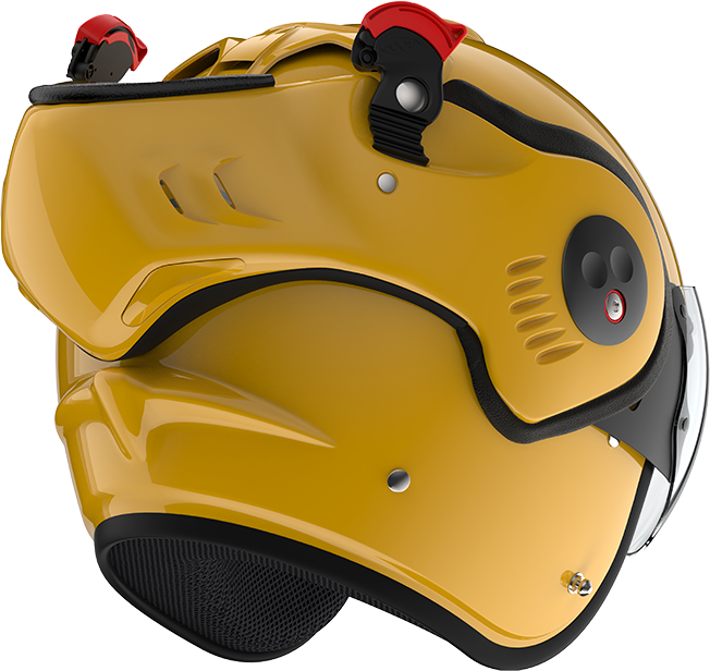 Roof RO5 Boxer Alpha Yellow rear-right three-quarter view in open-face configuration