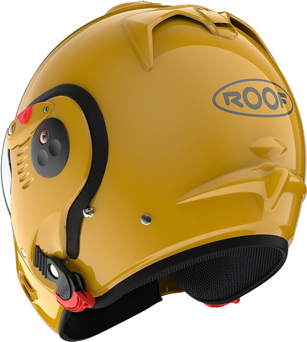 Roof RO5 Boxer Alpha Yellow rear-left three-quarter view in full-face configuration