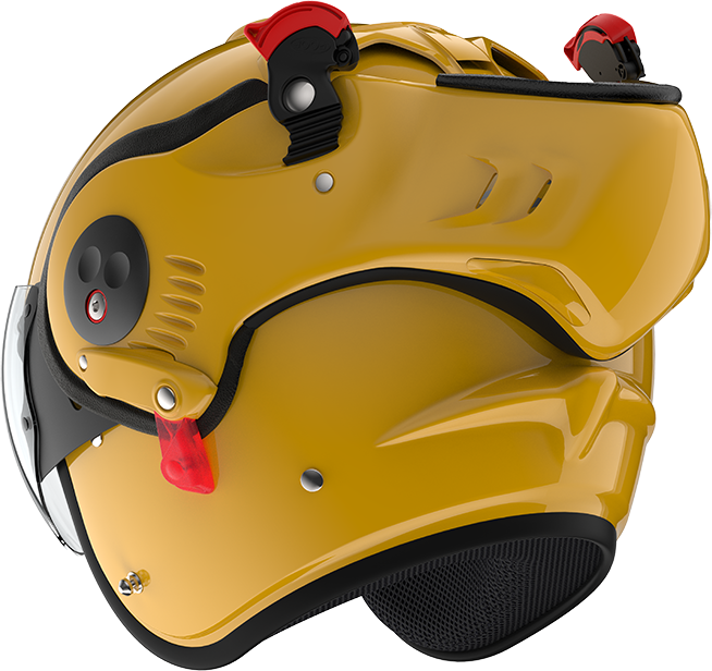 Roof RO5 Boxer Alpha Yellow rear-left three-quarter view in open-face configuration