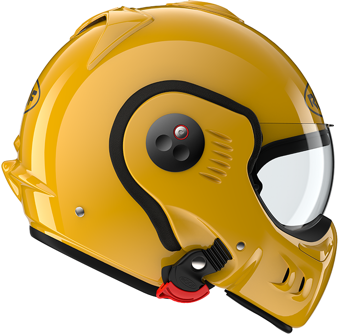 Roof RO5 Boxer Alpha Yellow right-side view in full-face configuration