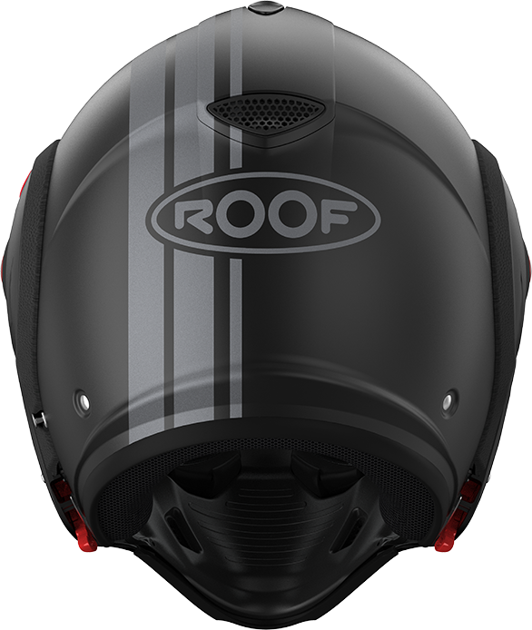 Roof RO9 Boxxer 2 Stripes Matt Black / Metal rear view, full-face configuration