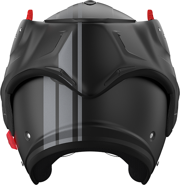 Roof RO9 Boxxer 2 Stripes Matt Black / Metal rear view, open-face configuration
