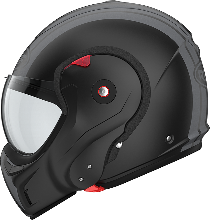 Roof RO9 Boxxer 2 Stripes Matt Black / Metal left-side view, full-face configuration