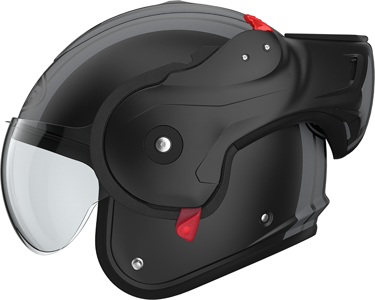 Roof RO9 Boxxer 2 Stripes Matt Black / Metal left-side view, open-face configuration