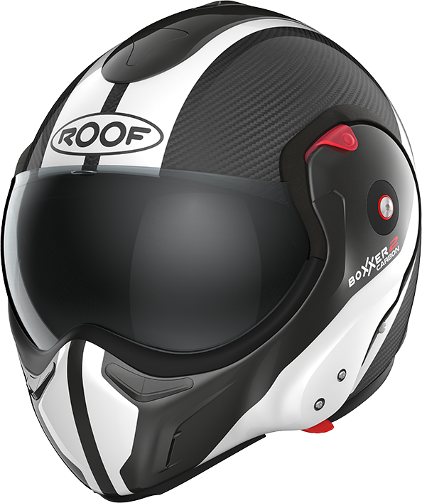 Roof Boxxer 2 Carbon Wonder Pearl White helmet, front-left view in full-face configuration