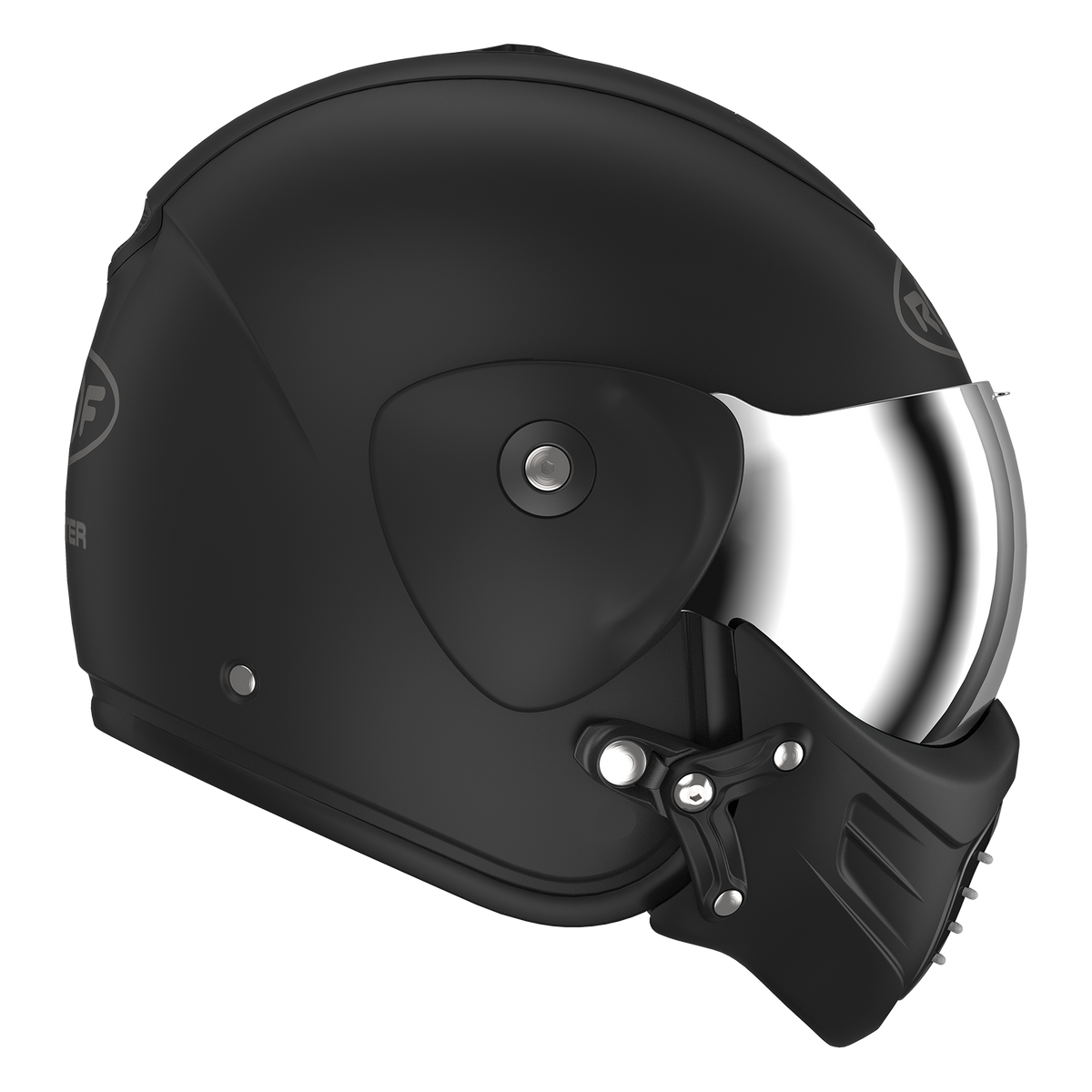 Roof RO9 Roadster Iron Matt Black / Silver motorcycle helmet, left-side view