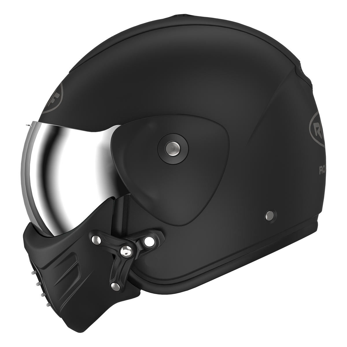 Roof RO9 Roadster Iron Matt Black / Silver motorcycle helmet, right-side view