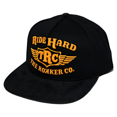 Rokker Ride Hard Snapback Cap Black / Black - three-quarter front view