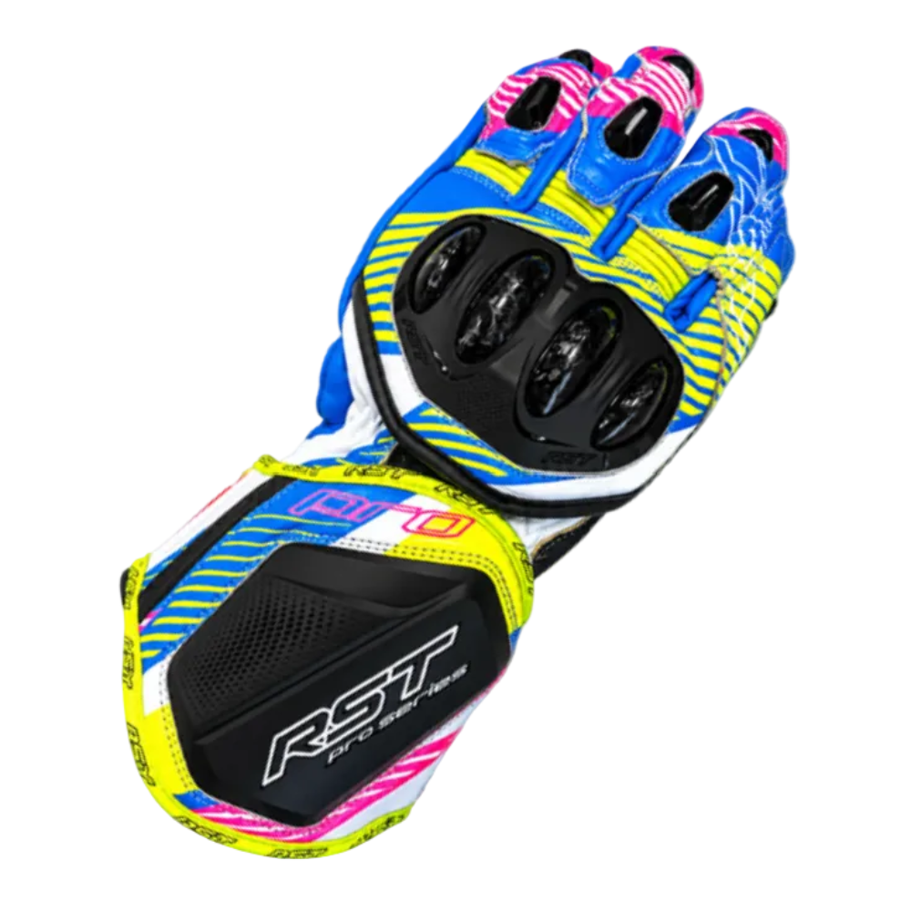 RST Pro Series GP D3O Leather Gloves Blue Retro Flash Limited Edition