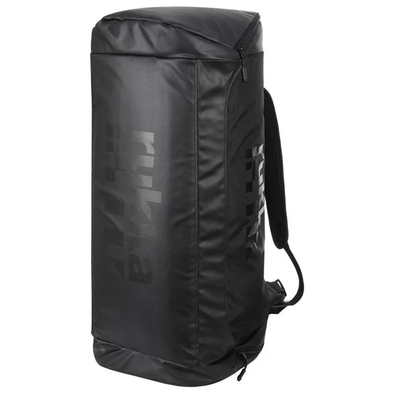 Rukka Duffel Bag Black - 38 Litres - upright rear view with shoulder straps