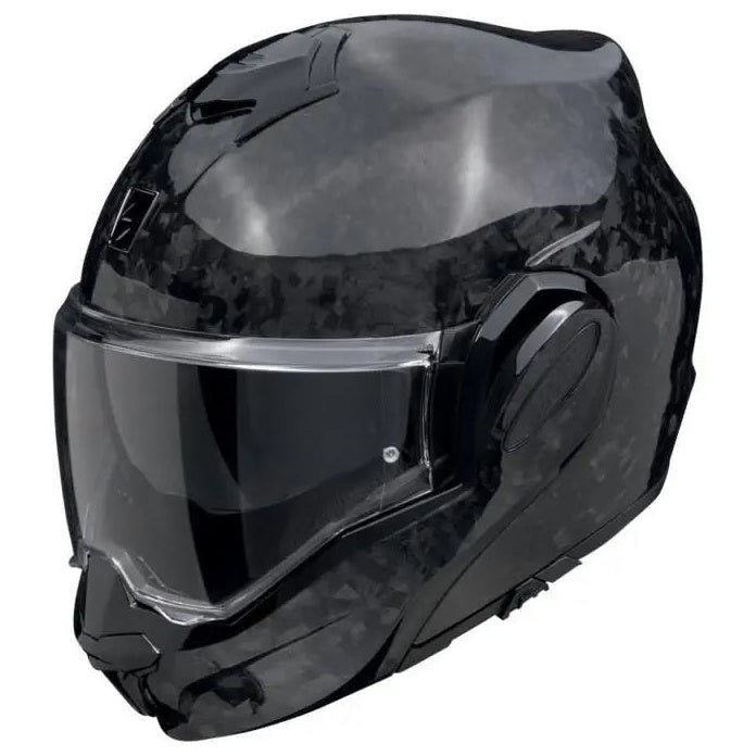 Scorpion EXO-Tech Evo Carbon Onyx, front-left three-quarter view