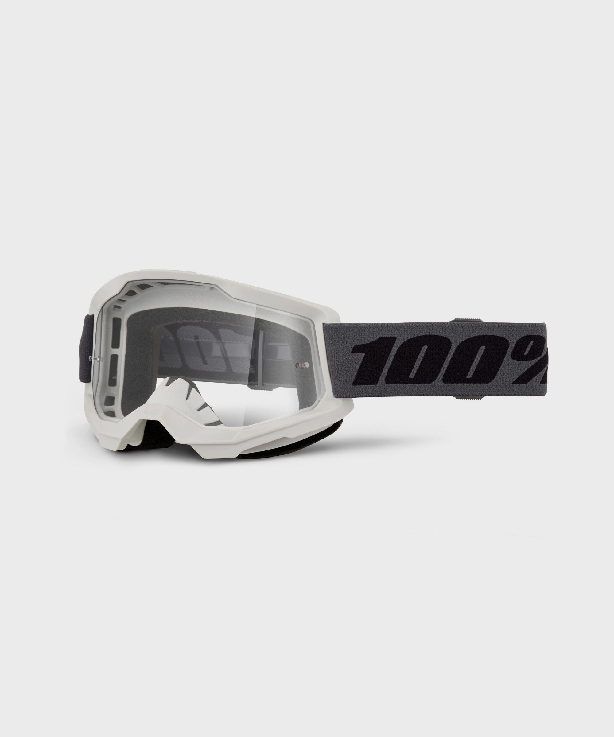 100% Strata 2 Goggle Grey / Clear Lens - FREE UK Shipping, FREE 365 Day Returns | Moto Central