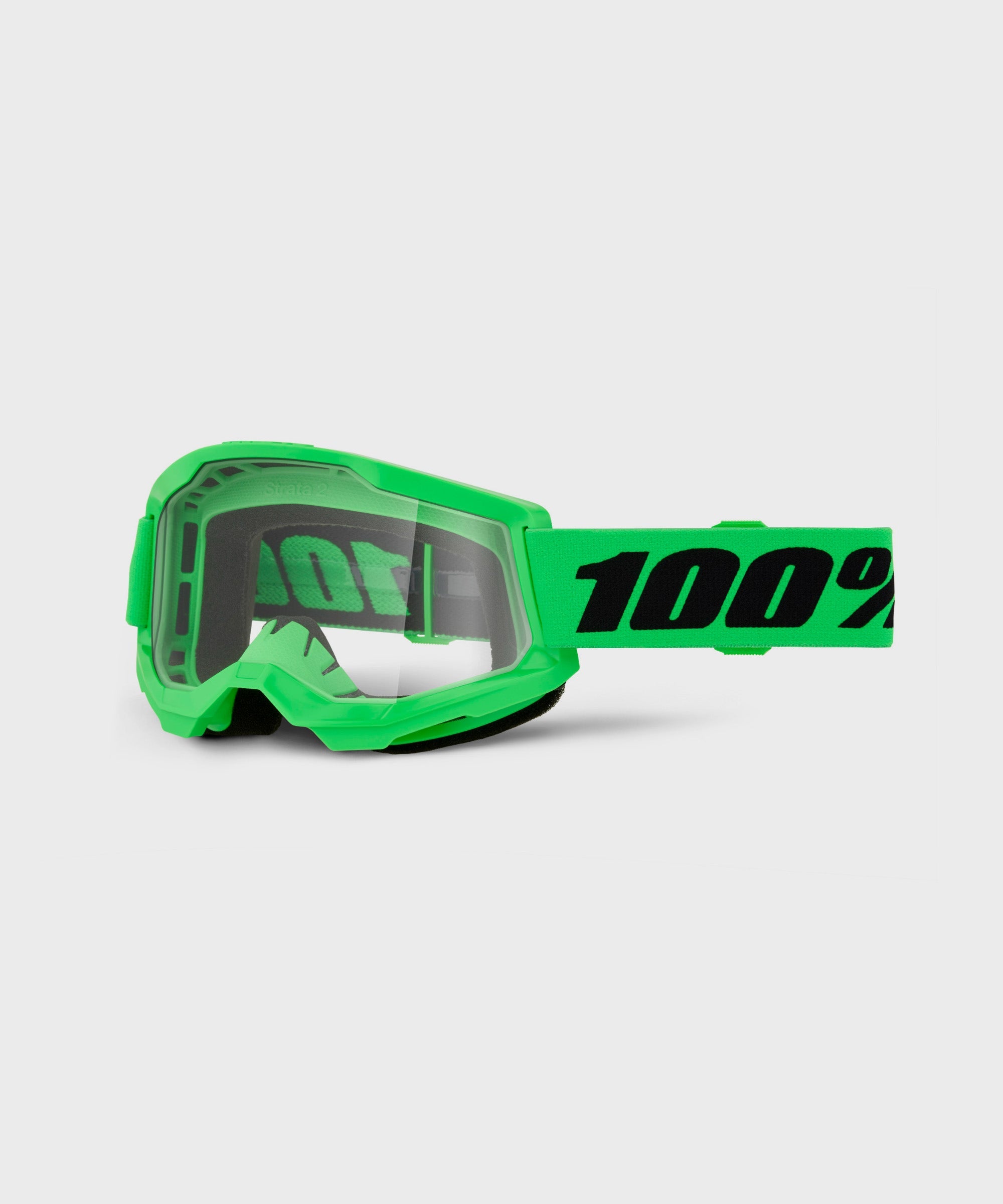 100% Strata 2 Goggle Neon Green / Clear Lens - FREE UK Shipping, FREE 365 Day Returns | Moto Central