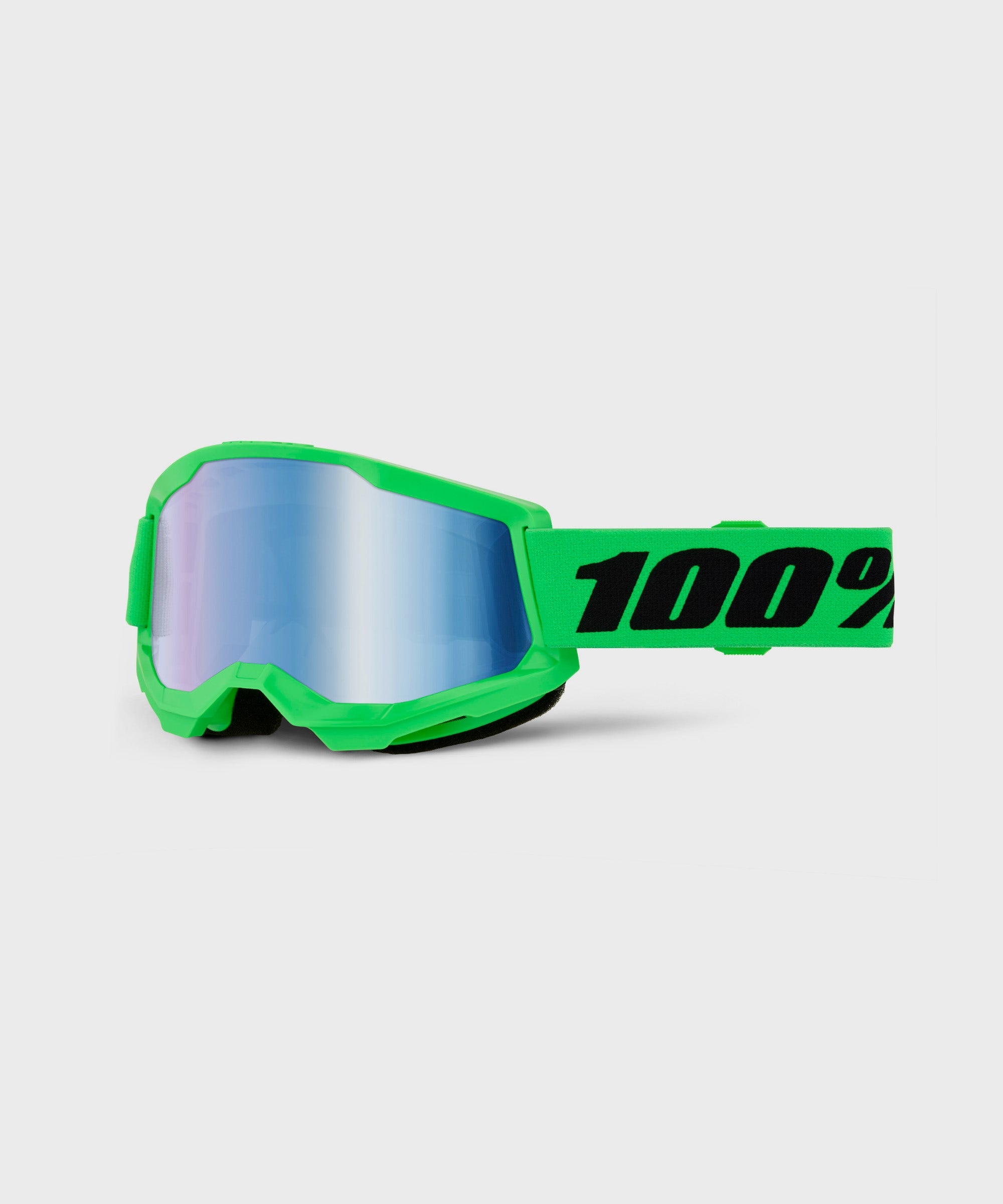 100% Strata 2 Goggles Neon Green / Blue Mirror Lens - FREE UK Shipping, FREE 365 Day Returns | Moto Central