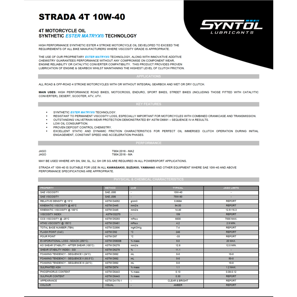Syntol Strada Scooter 4T 10W-40 Synthetic Oil