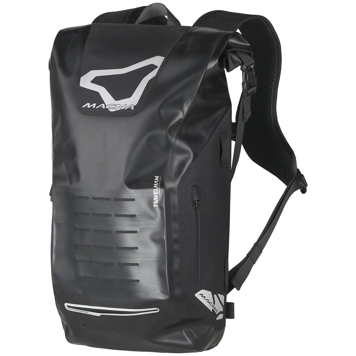 Macna MUBP Travelham Backpack Black, front three-quarter view