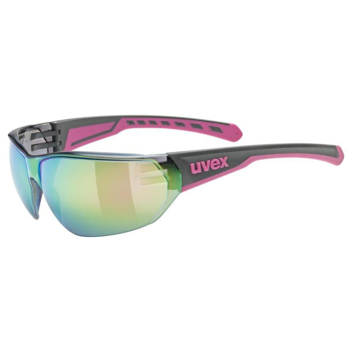 Uvex Equate Sunglasses Grey / Pink With Green Lenses