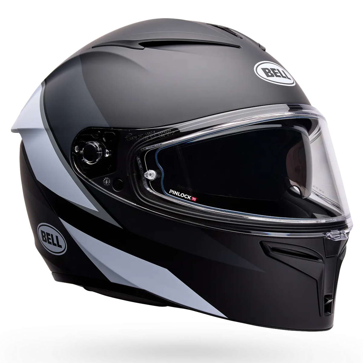 Bell Lithium Flip ECE 22.06 Black / White full-face motorcycle helmet, front three-quarter view