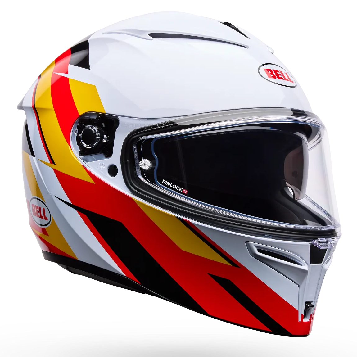Bell Lithium Nova ECE 22.06 White / Red full-face motorcycle helmet, front three-quarter view