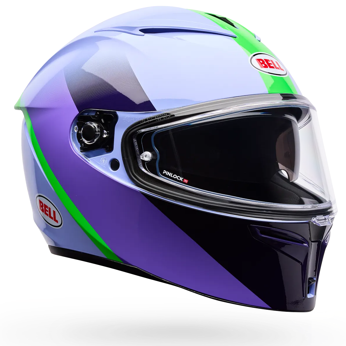 Bell Lithium MIPS Bash ECE 22.06 Purple full-face motorcycle helmet, front three-quarter view