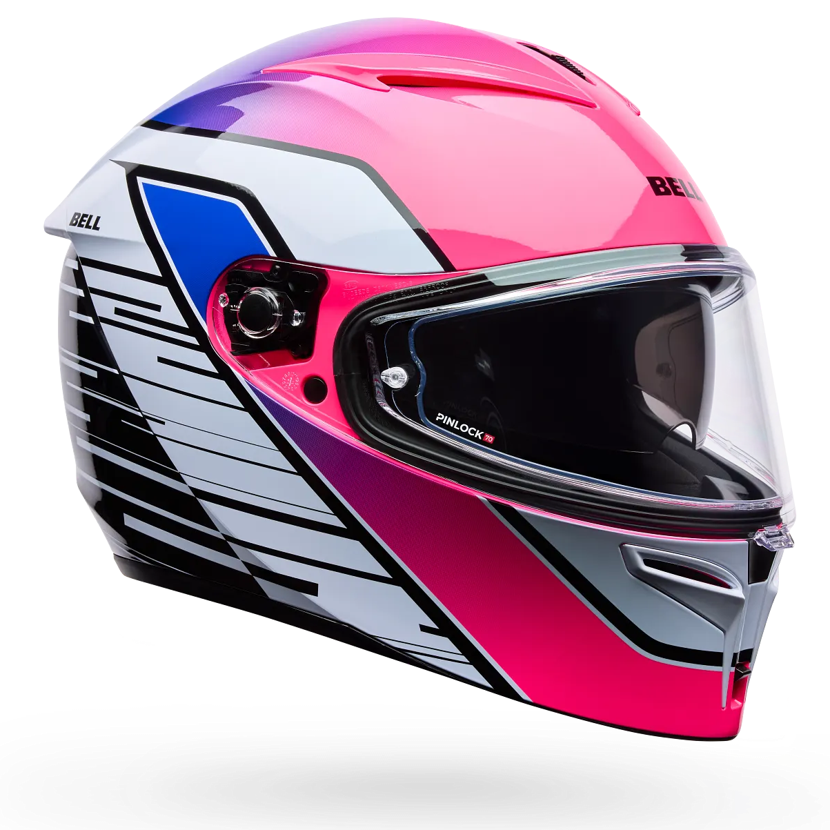 Bell Lithium MIPS Transition ECE 22.06 Purple / White full-face motorcycle helmet, front three-quarter view