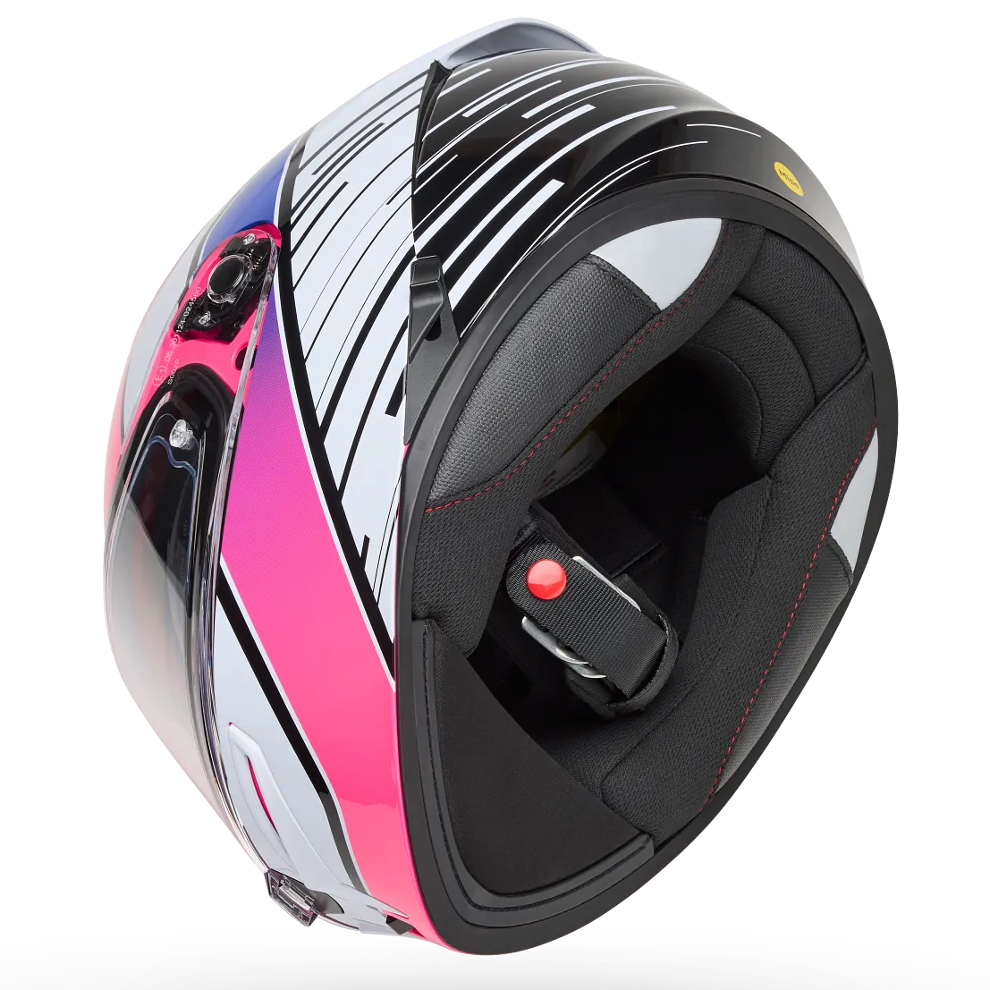 Bell Lithium MIPS Transition ECE 22.06 Purple / White full-face motorcycle helmet, underside view