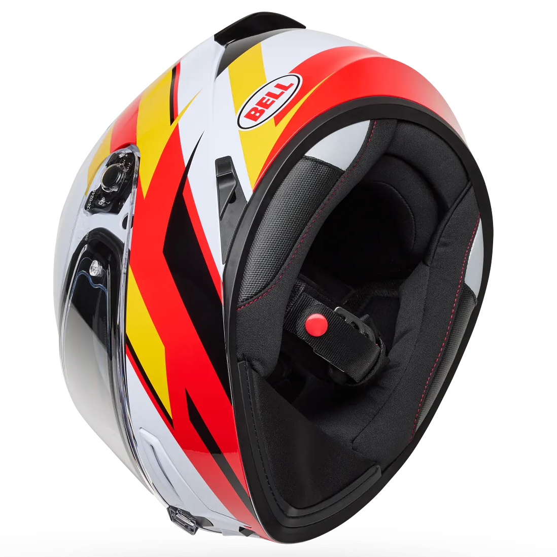 Bell Lithium Nova ECE 22.06 White / Red full-face motorcycle helmet, underside view