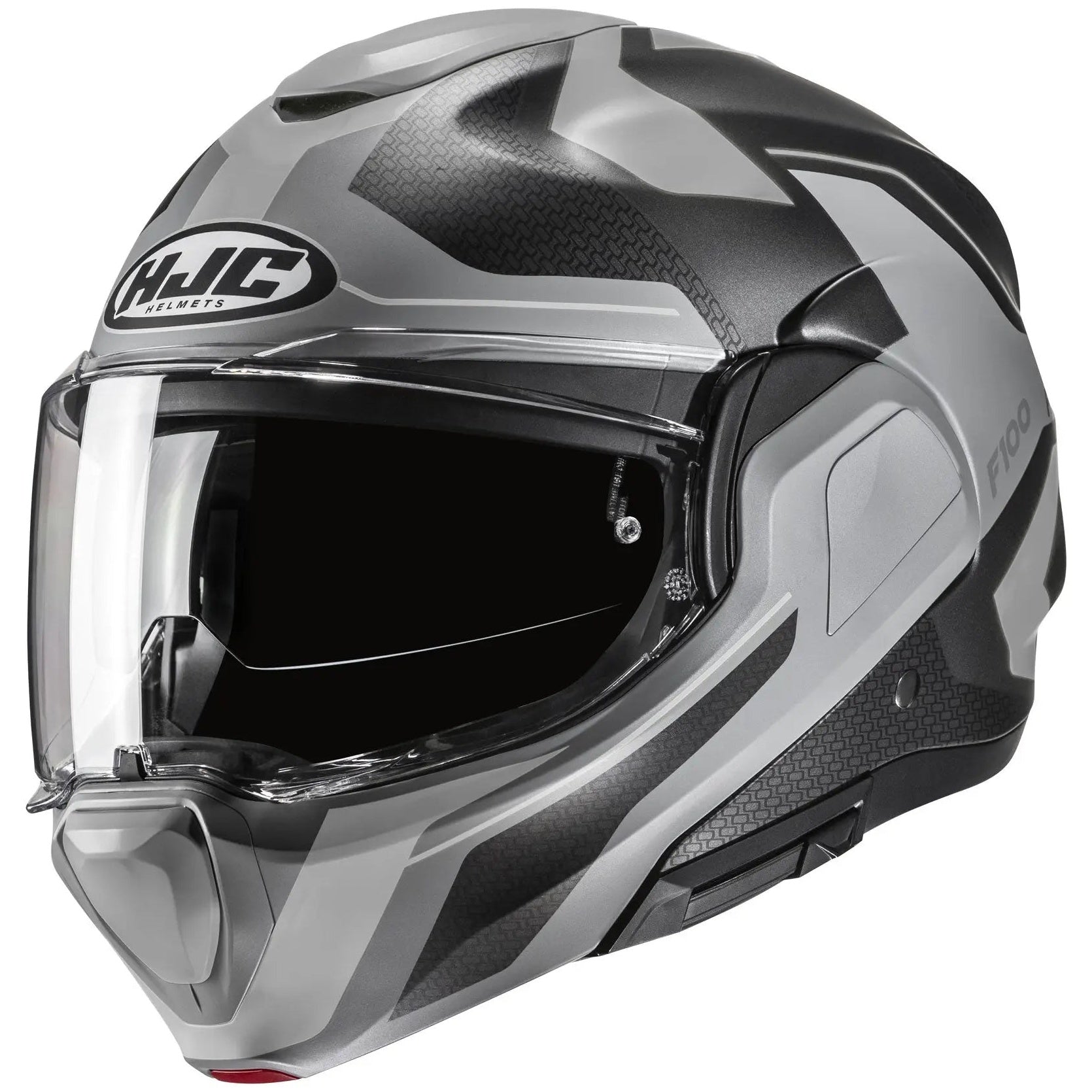 HJC F100 Bios MC5SF Black flip-up motorcycle helmet, front three-quarter view on white background