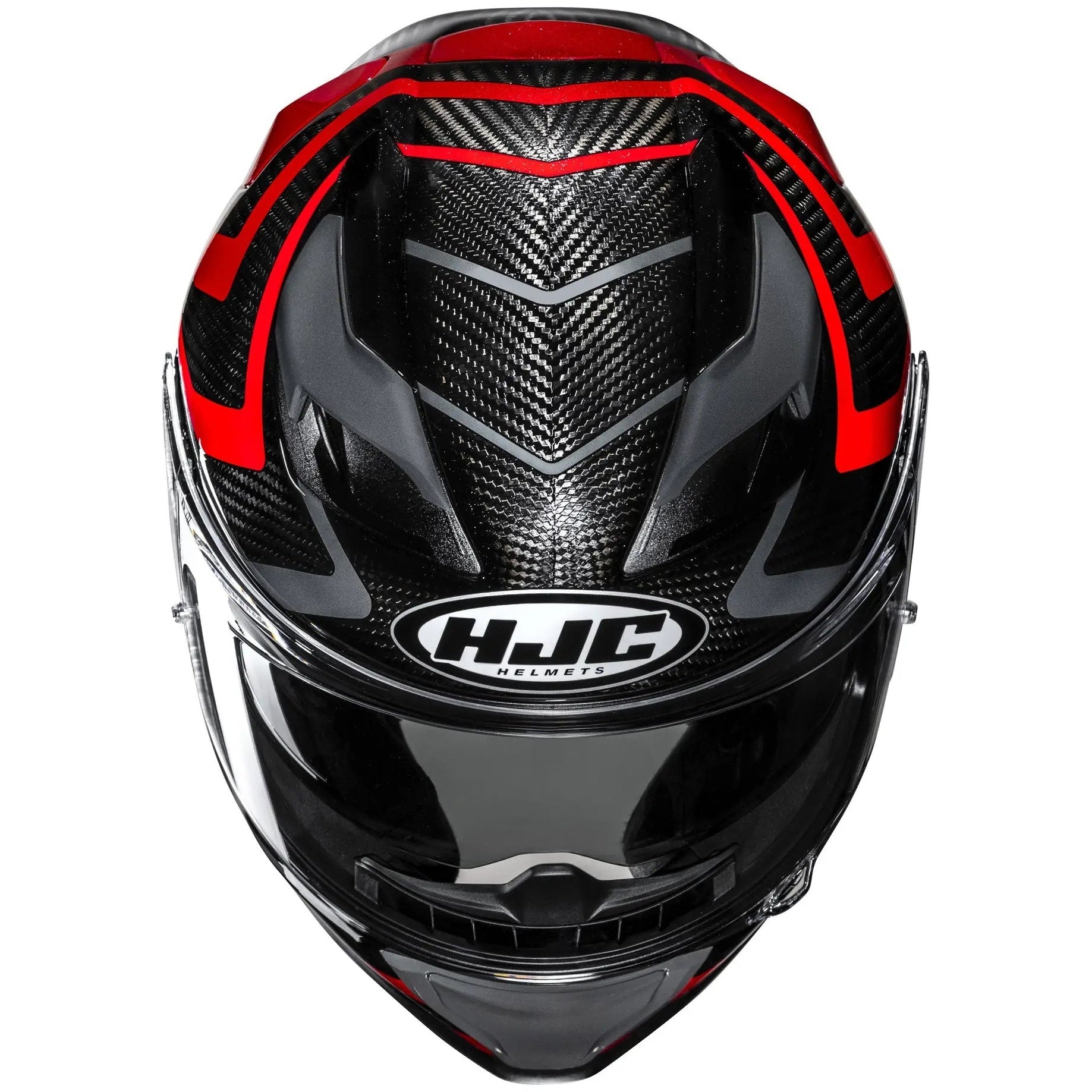 HJC F71 Carbon Nevio MC1 Red Full Face Motorcycle Helmet, front view on white background