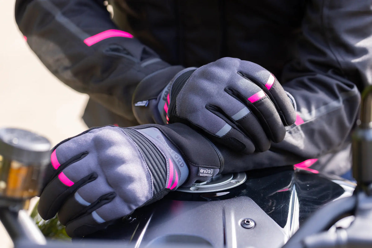 Oxford Dakar 1.0 Dry2Dry Ladies Textile Gloves Charcoal / Pink FREE UK Delivery, FREE 365 Day Returns | Moto Central