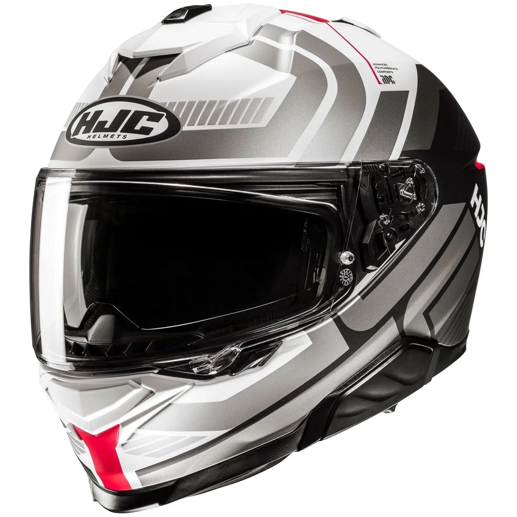 HJC i71 Viz MC1SF Red, front-left view on white background